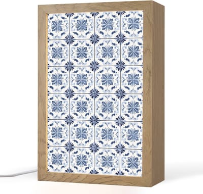 Tafellamp 20x30 cm - LED lamp - Patroon - Tegel - Blauw - Decoratieve tafellampen - Dimbaar - Tafellampje slaapkamer - Woonkamer binnen