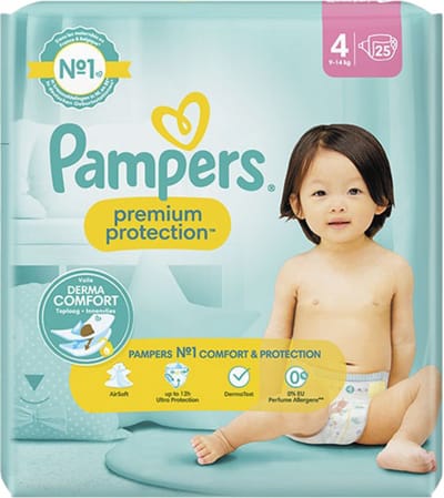 Pampers Luier Premium Protection Gr. 4 Maxi (9-14 kg), 25 Stuks