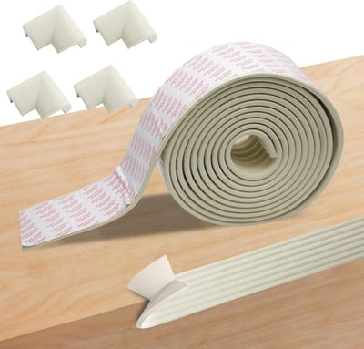 Kantenbescherming Zelfklevend, 5M Zachte Schuimrubber Kantenbescherming, Inclusief 4 Hoeksbeschermers, voor Tafels, Bureaus en Meubels, Extra-Breed, Wit, Veilig voor Kinderen