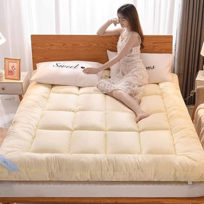 Draagbare Matras - Oprolbare Vloerbed - Ruimtebesparend Slapen - Zacht Gewatteerd Ontwerp - Geel