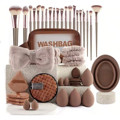 42 stuks/1 pak Make-up Kwastenset Professionele Kwasten Multifunctioneel Schoonheidsei Draagbare Tas, Make-up, Reizen, Essentieel gray