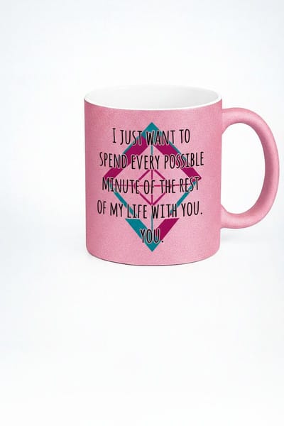 Romantische Roze Glitter Mok met Liefdesboodschap - 'Every Minute Of My Life With You' - Cadeau