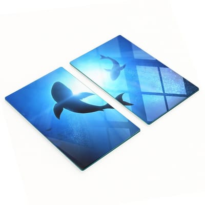 Multifunctionele decoratieve glazen borden met print van twee haaien, 2x30x52 cm