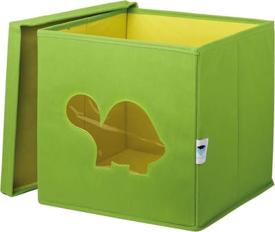 Famanu - Opbergdoos met deksel stoffen speelgoeddoos vierkant stevig groen schildpad 30x30x30cm