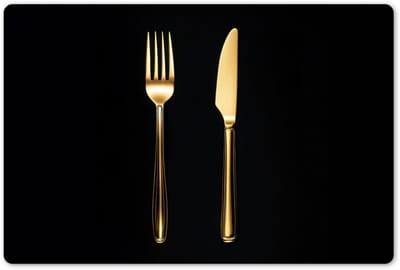 Placemats 45x30 cm - Placemat kunststof - 1 stuk - Bestek - Goud - Mes - Vork - Borden onderleggers - Decoratie voor op tafel - Keuken tafeldecoratie accessoires - Vinyl onderlegger - Tafelversiering