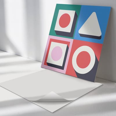 Wallfluent Vinyl Tegels - Geometrie met Schaduwen Zelfklevende Vinyl Tegels - 30 cm x 30 cm - Rood Vinyl Tegels - Verpakking van 9 stuks - Vierkant PVC Tegels - Abstractie Plaktegels - Vinyl Wandtegels - Plaktegels Keuken en Badkamer