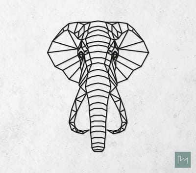 Laserfabrique Wanddecoratie - Geometrische Olifant - Medium - Zwart - Geometrische dieren en vormen - Houten dieren - Muurdecoratie - Line art - Wall art