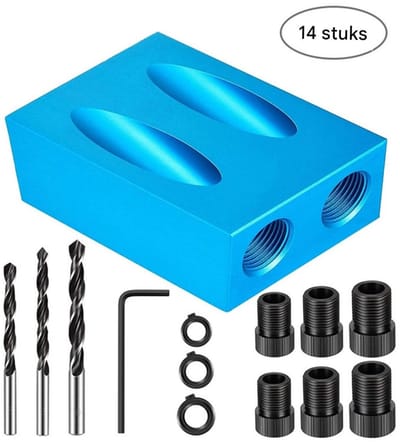 GELLDG 15° Hoekgatzoeker - Pocket Hole Jig Kit - Hoekgatboorsjabloon - Ponsgatzoeker - 14 stuks