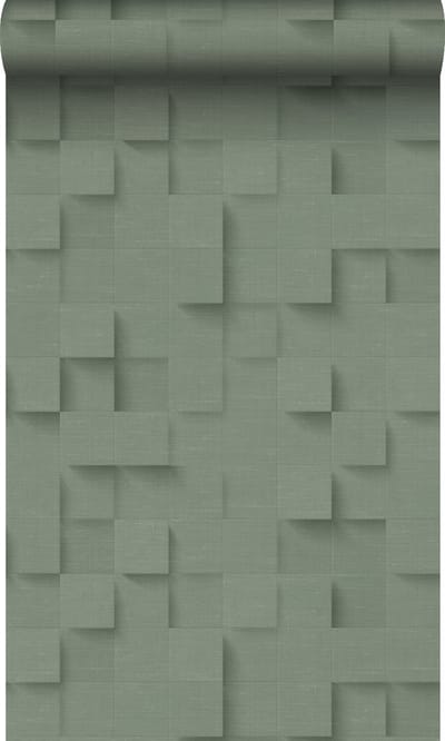 Origin Wallcoverings behang 3D kubussen vergrijsd groen - 50 x 900 cm - 347898