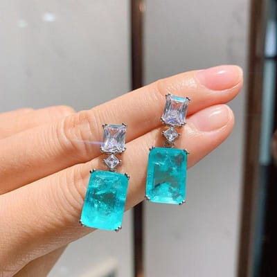 POMOiii Persoonlijkheid Vierkante Blauwe Steen Dangle Oorbellen Voor Vrouwen Bruiloft Verlovingsfeest Chique Ooraccessoires Nieuwe Sieraden brown