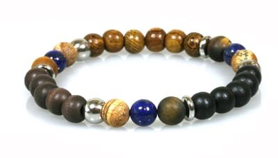 IbizaMen - heren - armband - hout bruin - zwart - robles - lapis lazuli - 21cm