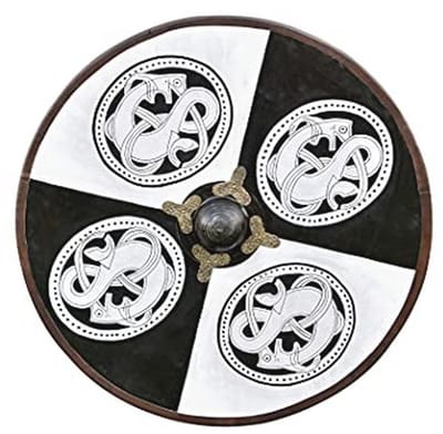 Houten Ronde Vikingschild met Grijperbeschildering - Middeleeuwse Decoratie