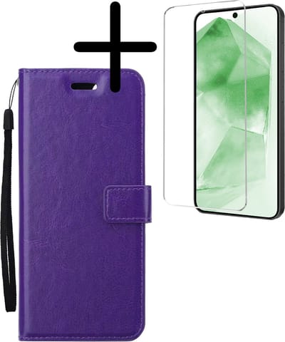 Hoesje Met Screenprotector - Geschikt voor Samsung Galaxy A55 - Luxe Pasjeshouder - Bookcase Portemonee - Flip Case - Kunstleer Book Case - Flipcase - Book Cover - Walletcase - Portemonneehoes - Paars