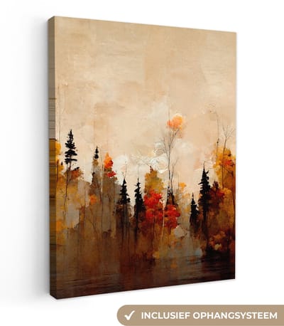 Canvas schilderij 30x40 cm - Wanddecoratie Natuur - Bomen - Kunst - Bruin - Beige - Muurdecoratie woonkamer - Slaapkamer decoratie - Kamer accessoires - Schilderijen op canvas