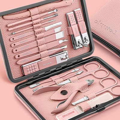 Manicure Set Professionele Pedicure Kit Nail Clippers Kit - 18 stuks Nagelverzorging Gereedschap - Verzorging Kit met Luxe Upgraded Travel Case - Roze Kleur