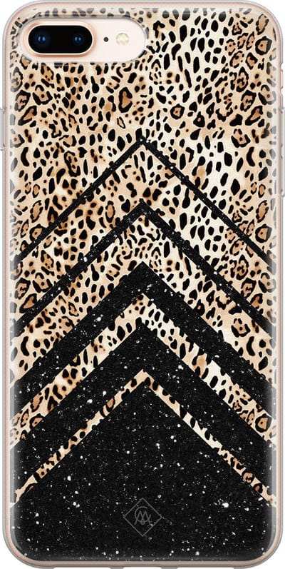 Casimoda® hoesje - Geschikt voor iPhone 8 Plus - Chevron Luipaard - Siliconen/TPU telefoonhoesje - Backcover - Luipaardprint - Zwart