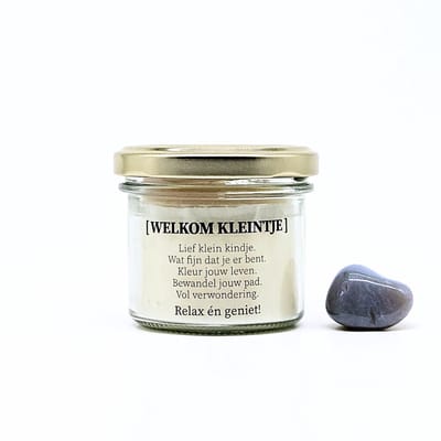 Candlelight-on - geboorte kaars met edelsteen - Welkom kleintje - jongen - o.b.v. sojawas en etherische oliën