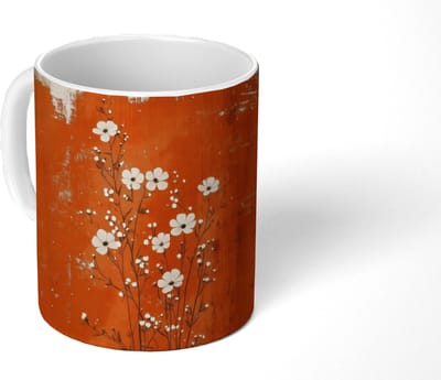 Mok - Koffiemok - Bloemen - Wit - Subtiel - Roestkleur - Mokken - 350 ML - Beker - Koffiemokken - Theemok