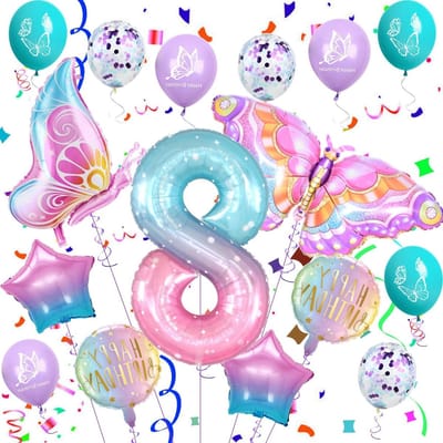 Kleurrijke Vlinder Verjaardagsdecoratie voor 8e Verjaardag van Meisjes, Ballonnen en Versieringen voor Feestjes, Vlinder Thema Verjaardagsfeest