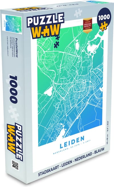 Puzzel Stadskaart - Leiden - Nederland - Blauw - Legpuzzel - Puzzel 1000 stukjes volwassenen - Plattegrond