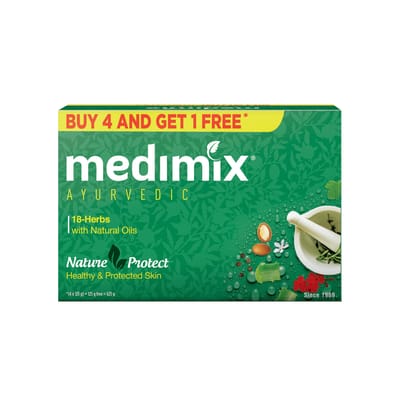 Medimix Ayurvedische Klassieke Zeep met 18 Kruiden 125g (Koop 4 en krijg 1 EXTRA Combo Pack) | Natuurlijke Oliën Voor Gezonde & Beschermde Huid | Shop Kruiden | Natura blue