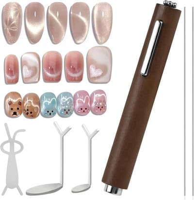 Multifunctionele 3-in-1 Kat Oog Nagel Magnet Set met Houten Handvat voor Professionele Manicure en DIY Ontwerpen met Hart- en Konijnvormige Magneten