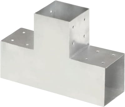 Paalverbinder T-Vorm 101 mm - T-Stuk voor 3 Houten Balken (10x10 cm) - Thermisch Verzinkt Metaal - Hoekverbinder voor Carport, Overkapping en Pergola - Roestbestendig