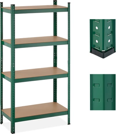 stellingkast staal - 280 kg - 156 x 80 x 40 cm - 4 planken - opbegrek garage - groen