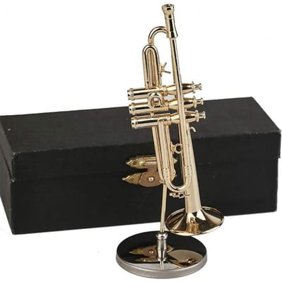 Koperen Miniatuur Trompet Met Standaard En Koffer Mini Muziekinstrument Miniatuur Replica Model Mini Trompet Huis Ornament beige