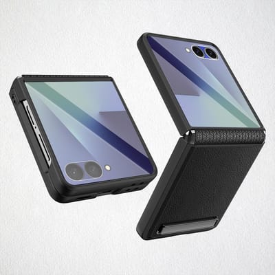 Hoes met standaard voor Samsung Galaxy Z Flip7, Bescherming voor scharnier en externe scherm, Zwart, Duurzaam en stijlvol