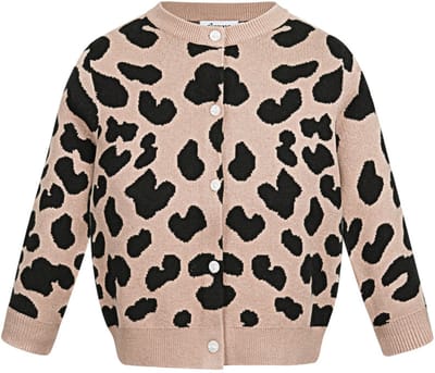 Stijlvolle Viscose Gebreide Cardigan met Luipaardprint - Kameel - 2 Jaar