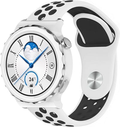 Strap-it Ademend siliconen sport bandje - geschikt voor Huawei Watch GT 3 Pro 43mm / GT 3 42mm / GT 2 42mm - wit/zwart