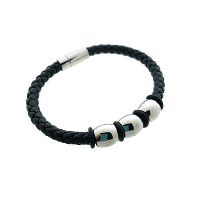 Aramat Jewels | Armbanden | Stoere Zwarte Armband met Stalen Kralen - Heren | | | |6mm | Imitatieleer | Volwassenen | Verkleurd niet