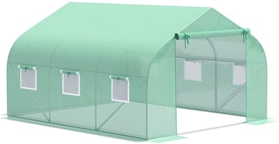 Killogood Tuin Tunnelkas 10.5 m² afm. 3.5L x 3l x 2H m Deur + 6 oprolbare ramen Gegalvaniseerd staal HDPE zeil Groen