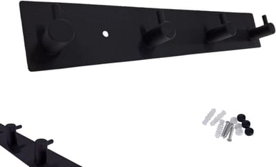 Hoexs - Kapstok Zwart RVS - 4 haaks - 25,5 cm - Wandkapstok - Hangende Design Kapstokken - Muurkapstok - Handdoekrek