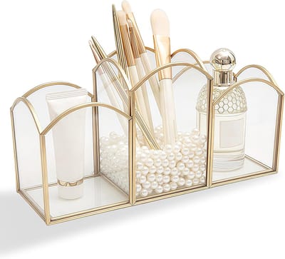 Makeup Brush Holder - Glazen Vintage Cosmetic Brushes - Opslag voor Make-up Penselen - Organisator voor Make-up - Gouden Make-up Organizer voor Slaapkamer