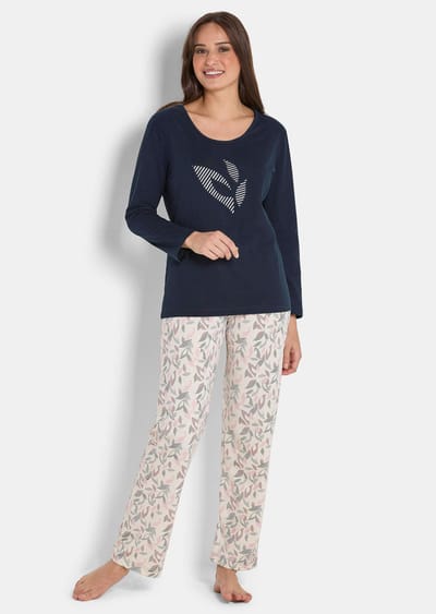 Pyjama van zuiver katoen - marine / gebroken wit / gedess. - Gr. 36/38 van Goldner Fashion