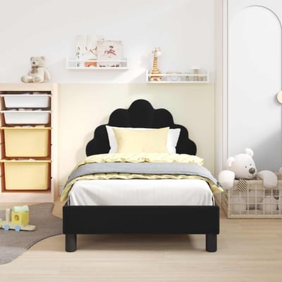 vidaXL - Kinderen - bedframe - met - hoofdboard - Zwart - 80 - x - 160 - cm - Fluweel