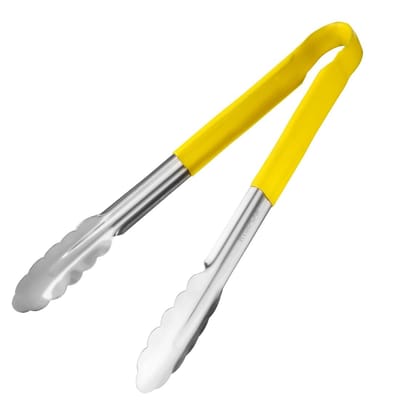 Hygiplas Serveertang / Vleestang - Geel kleurcode - RVS - 30cm - Gladde vorm tegen bacteriën - horeca bbq tang