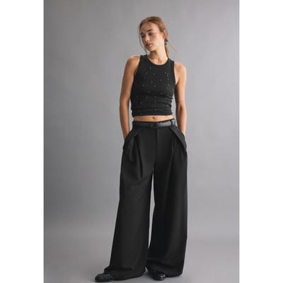 Stradivarius Wide-leg pantalon met plooien en riem  Zwart 34
