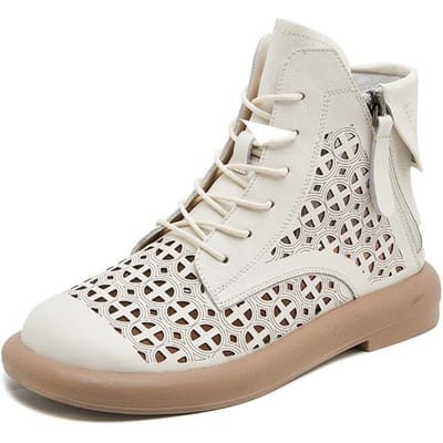 Vintage Echt Leer Holle Dames Platform Dubbelzijdige Rits Casual Enkellaarsjes Grote Maat Platte Zool Damesschoenen 37 white