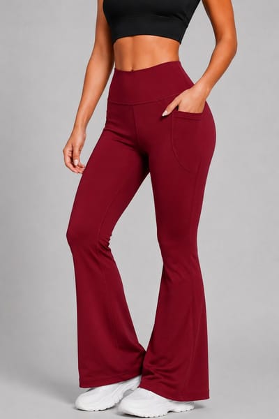 SparkNine Lume flared sportlegging dames - L - rood - petite lengte - hoge taille - elastisch - met zijzakken - elegant - niet doorschijnend & rekbaar