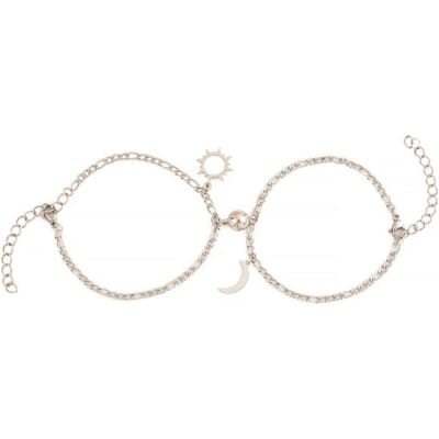 2 stuks / Set Roestvrij Staal Zon Maan Koppel Armband Magneet Trekt Liefde Sieraden voor Vrouwen en Mannen NK Ketting Armbanden Kaart Cadeaus zilver