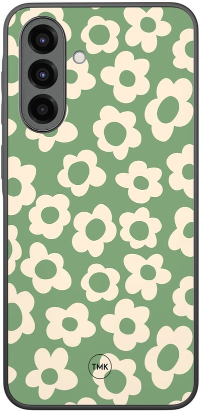 Hoesje geschikt voor Samsung Galaxy A36 - Retro cute flowers - Groen - TPU case - Bloemen - Hardcase zwart telefoonhoesje