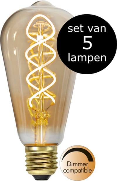 5-Pack | Druppel- Edison Lamp - E27 - 3.2W - Super Warm Wit - 2200K - Dimbaar
