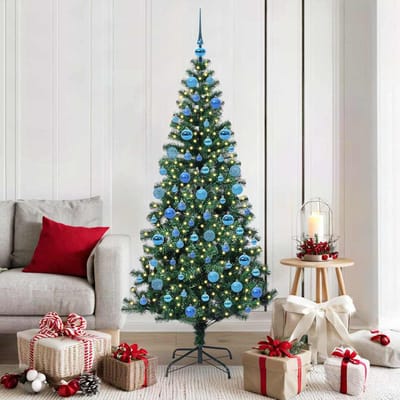 vidaXL - Kunststof - Voorverlichte - Kerstboom - Groen - 180 - cm - PVC - en - Metalen