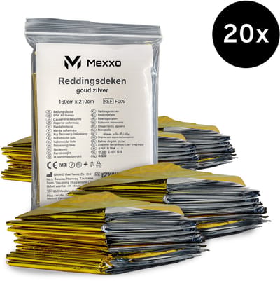 Mexxo EHBO reddingsdeken 20 stuks - 160 x 210 cm - Goud zilver - Aluminium - Waterdicht