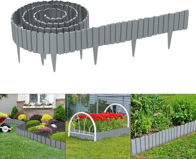 Froadp Robuuste Houtlook Tuinborder 9,2m - Decoratieve Palissade - Grijs