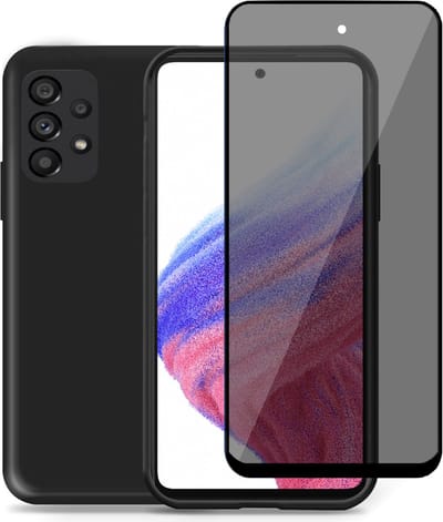 Hoesje geschikt voor Samsung A53 5G + Privacy Screenprotector – Privé Gehard Glas Cover - Suède Case Zwart