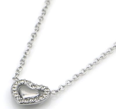Ketting - RVS - hartje met kristallen - 40-45 cm